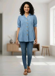 Blue Button-Down Top