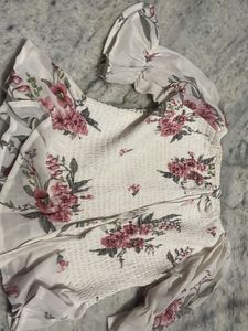 Floral Smocked Top with Chiffon Sleeves