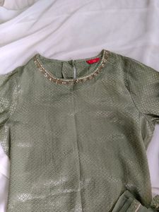 Olive Green Embellished Kurta Set