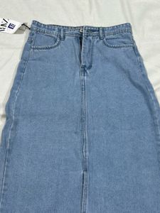 Zara Blue Denim Slit  Skirt