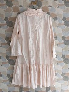Ruffled Neck Tiered Mini Dress - Light Peach