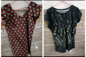 Combo Of Flower Embodary Kurti & T-shirt