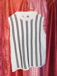 Striped Mock Neck Sleeveless Top