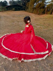 trending red anarkali suit