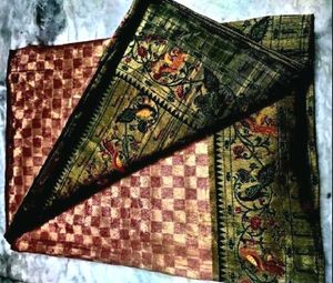 Bridal Peach Gold Zari Weaving Tissue Saree