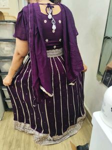 Purple Embellished Lehenga Set With Heavy Cannes