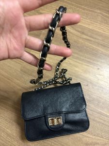 Leather Black Sling Bag Small