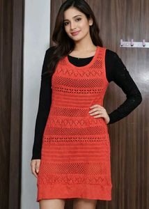 Women Crochet Sleeveless Dress with Inner