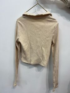 Beige Ribbed Collared Top