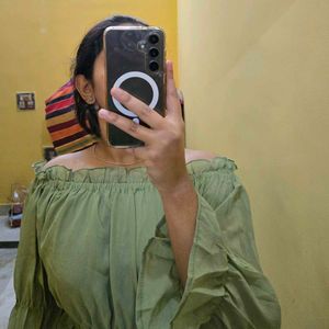 Green Off-Shoulder Crop Top