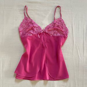 🎀Rosy pink bow detail lace double layer top🎀