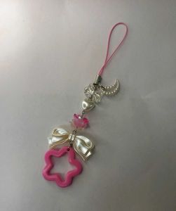 Magical Star &amp; Moon Phone Charm with Bow &amp; Pearls