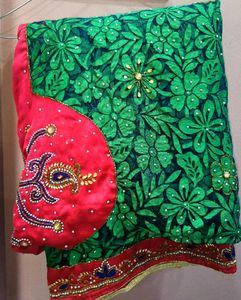 Embroidered Green Saree