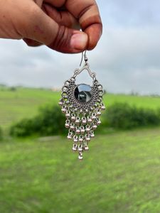 Boho Silver Dangle oxidised Earrings