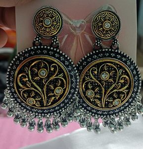 Oxidised Jhumka with Golden Art Earrings