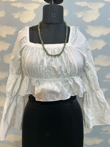 White Crop Top with Bell Sleeves