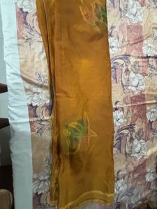 Elegant Mustard Yellow Organza Saree with Subtle F