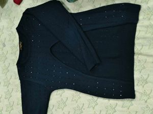 Navy embellished knit sweater 2 set top