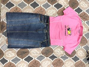 Cute Pink Graphic Tee &amp; Denim Skirt
