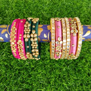 4 Combo Set Of Handcrafted Silk Thread Bangles Se