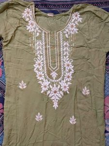 Olive Green Embroidered Kurti