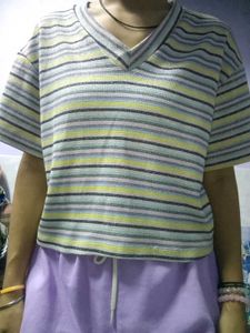 Striped Tee &amp; Lavender Joggers Set