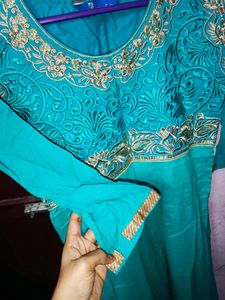 Pure Cotton Embroidery Work Anarkali Kurti &amp; Pant