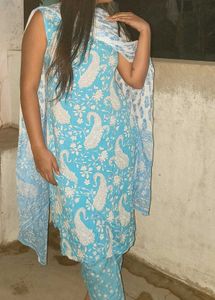Elegant Sky Blue Printed Kurta Set