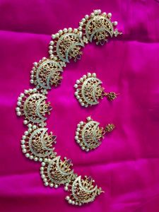 MatGold Fully Stone And Pearls Necklace An Earring