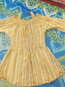 Yellow Striped Off-Shoulder Top
