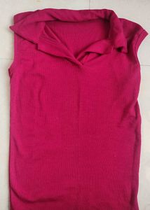 Maroon Rib Collar Top