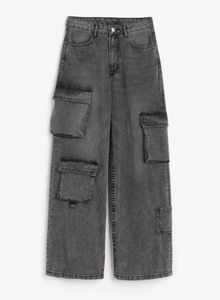 Grey Cargo Wide Leg Jeans