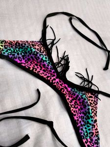 Multicolor Neon Leopard Print Bikini Top