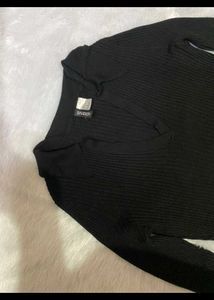 H&amp;M Black Ribbed Long Sleeve Top
