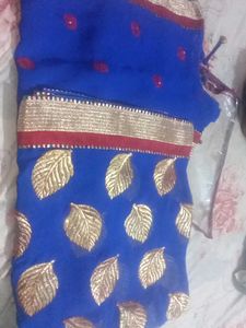 Blue &amp; Gold Embroidery Zari work Saree