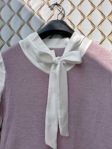 New With Tag Bow Korean Pink Shirt Sweater Pullove