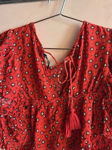 Red Floral Print Top