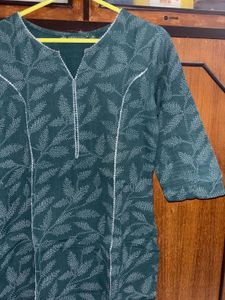 Green Kurta with White Embroidery Work