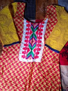Mustard &amp; Red colors Kurti