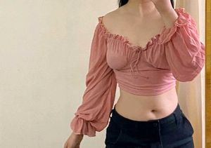 White Sheer Sleeve drawstring Crop Top