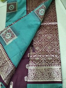 Teal &amp; Gold Banarasi Silk Saree