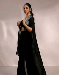 Radiant Black Side Slight Pant And Cape Set