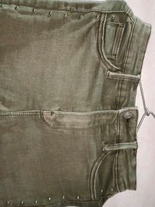 Studded Olive Green Skinny Jeans