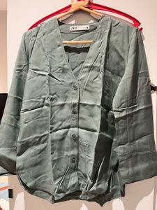 Zara Green Button-Down Top