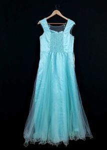 Elegant Aqua Lace Gown
