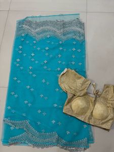 Blue Net Saree