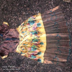 Floral Print  with pattu and stone work