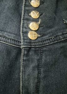 High-Waist Distressed Skinny Jeans – Dark Blue