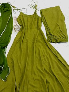 Olive Green Anarkali Suit Set