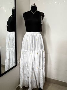 New White Long Skirt Mango Embroidered